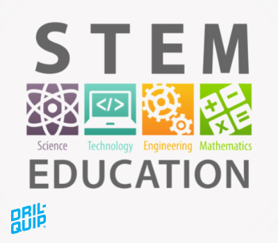 Box that titled STEM Educations with a purple box for science, blue box for technology, orange box for engineering and green box for mathematics